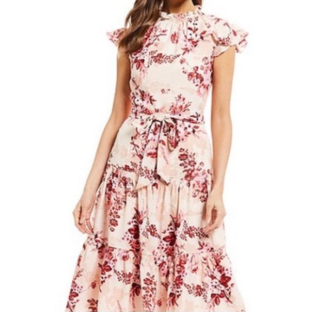 Alex Marie Floral Lyssa Ruffled Rose Pink Midi Dress